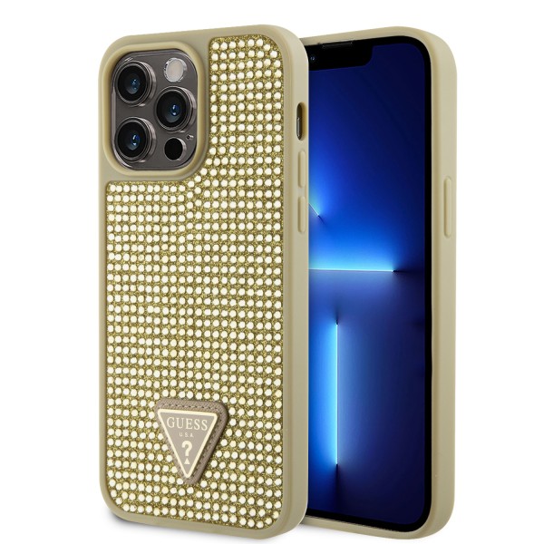 Guess “Rhinestones Triangle Metal Logo Collection” Θήκη προστασίας για iPhone 14 Pro Max Χρυσό #GUHCP14XHDGTPD