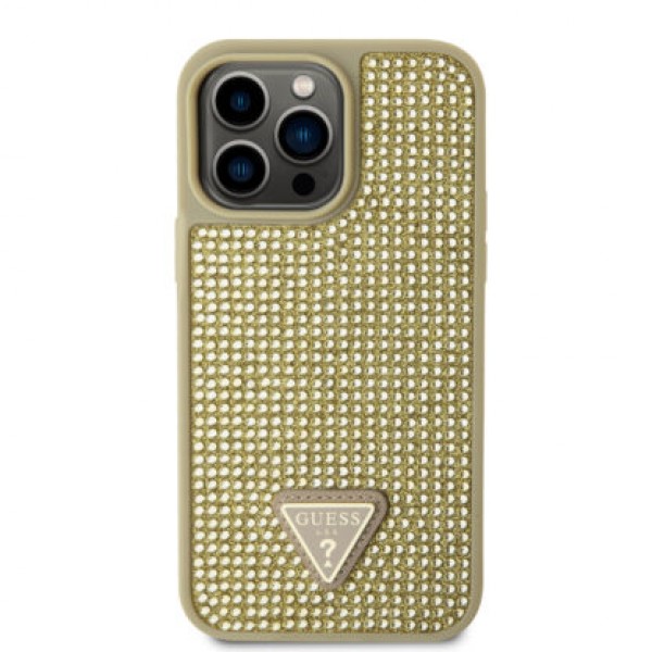 Guess “Rhinestones Triangle Metal Logo Collection” Θήκη προστασίας για iPhone 14 Pro Max Χρυσό #GUHCP14XHDGTPD