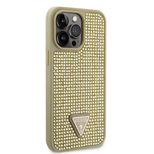 Guess “Rhinestones Triangle Metal Logo Collection” Θήκη προστασίας για iPhone 14 Pro Max Χρυσό #GUHCP14XHDGTPD