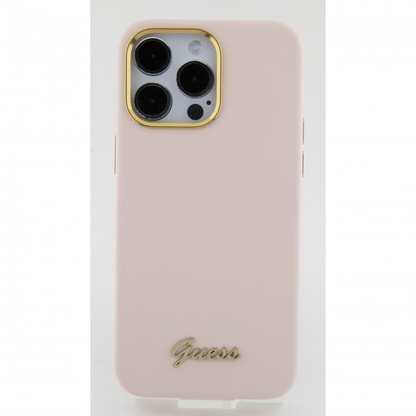 Guess “Vintage Script Gold Logo Collection” Σκληρή Θήκη προστασίας από σιλικόνη – Apple iPhone 15 Pro Ροζ #GUHCP15LSMBSLP