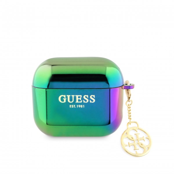 Guess “4G Charm” Collection Θήκη προστασίας από ιριδίζουσα σιλικόνη για Apple Airpods 3 με κρεμαστό στολίδι Black #GUA3HPLIGEK