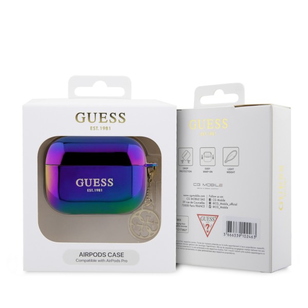 Guess “4G Charm” Collection Θήκη προστασίας από ιριδίζουσα σιλικόνη για Apple Airpods Pro με κρεμαστό στολίδι Black #GUAPHPLIGEK