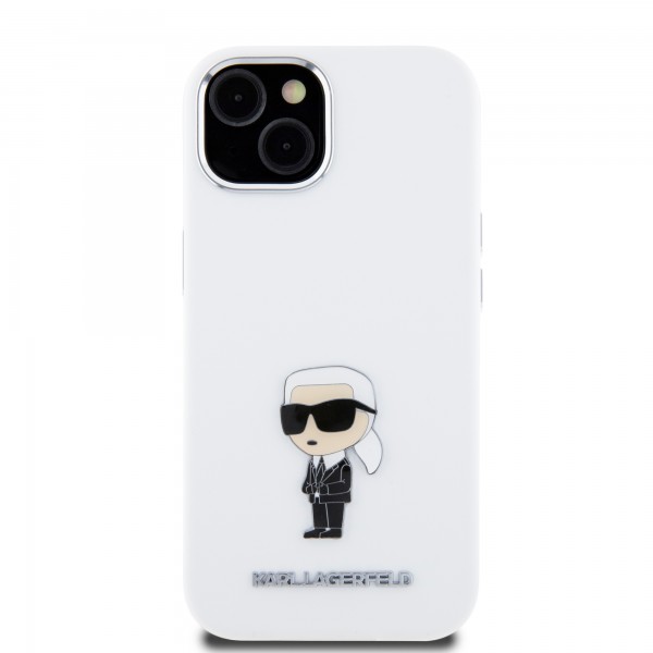 Karl Lagerfeld Ikonik Metal Pin Hard Case Θήκη προστασίας από σιλικόνη – iPhone 15 White #KLHCP15SSMHKNPH