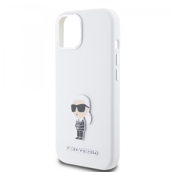 Karl Lagerfeld Ikonik Metal Pin Hard Case Θήκη προστασίας από σιλικόνη – iPhone 15 White #KLHCP15SSMHKNPH