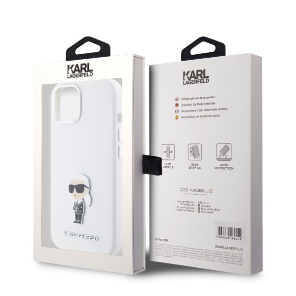 Karl Lagerfeld Ikonik Metal Pin Hard Case Θήκη προστασίας από σιλικόνη – iPhone 15 White #KLHCP15SSMHKNPH