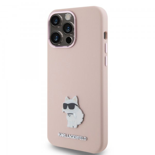 Karl Lagerfeld Choupette Metal Pin Hard Case Θήκη προστασίας από σιλικόνη – iPhone 15 Pro Max Pink #KLHCP15XSMHCNPP