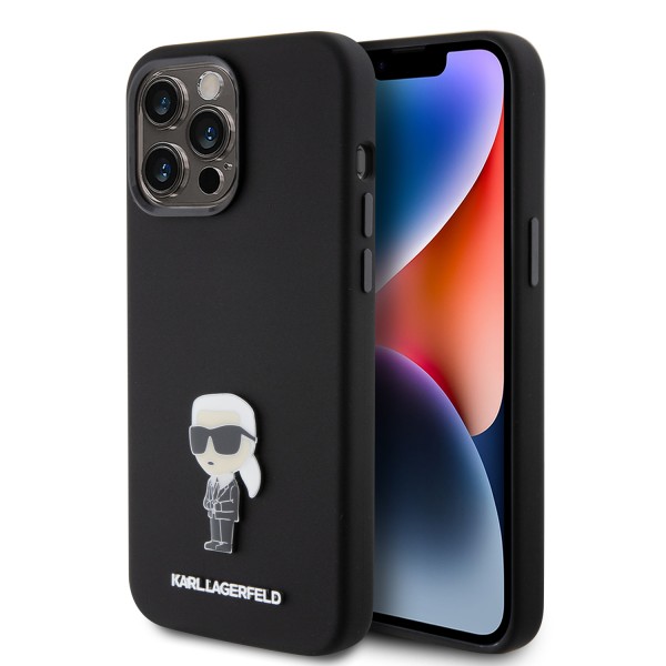 Karl Lagerfeld Ikonik Metal Pin Hard Case Θήκη προστασίας από σιλικόνη – iPhone 15 Pro Max Black #KLHCP15XSMHKNPK