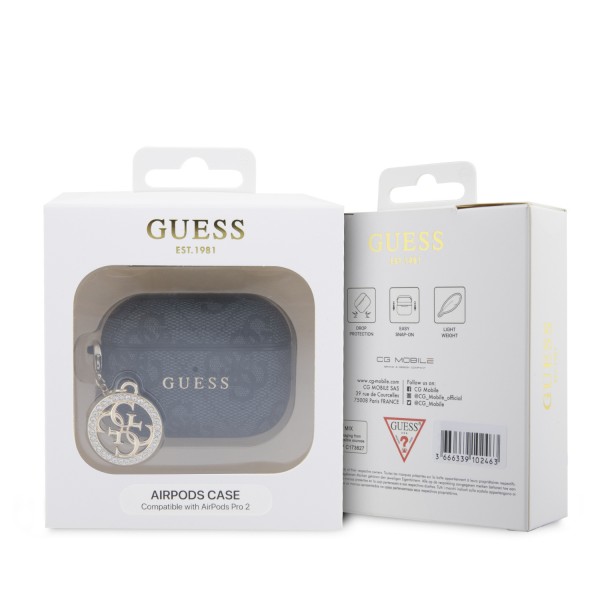 Guess “4G Strass Charm” Collection Θήκη προστασίας από δερματίνη για Apple Airpods Pro 2 με χρυσό κρεμαστό στολίδι (Black – GUAP2P4E4CDK)