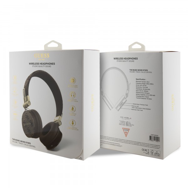 Guess “4G Logo” Over Ear Bluetooth Headphones Ακουστικά Over Ear από δερματίνη με μεταλλικό Logo Brown #GUBH704GEMW