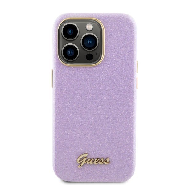 Guess Glitter Full Wrapped Glossy Case with Vintage Script Logo Θήκη προστασίας από σιλικόνη – iPhone 15 Pro Glitter Lilac #GUHCP15LPGMCSL