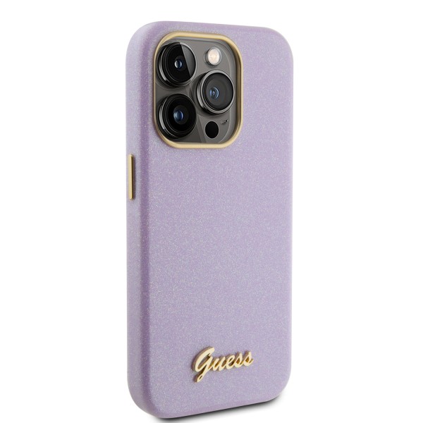 Guess Glitter Full Wrapped Glossy Case with Vintage Script Logo Θήκη προστασίας από σιλικόνη – iPhone 15 Pro Glitter Lilac #GUHCP15LPGMCSL