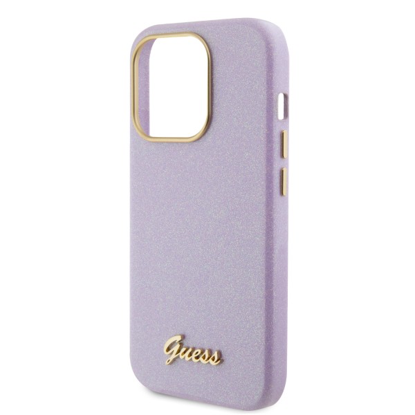 Guess Glitter Full Wrapped Glossy Case with Vintage Script Logo Θήκη προστασίας από σιλικόνη – iPhone 15 Pro Glitter Lilac #GUHCP15LPGMCSL