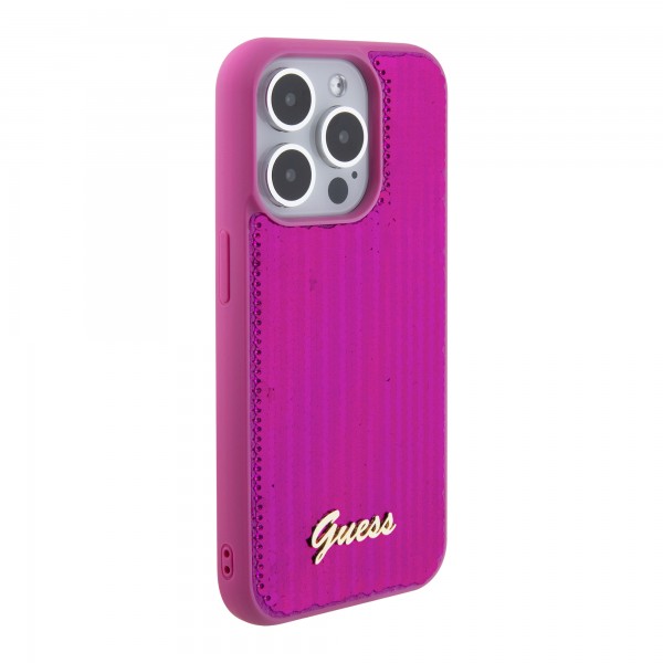 Guess “Sequin Script Metal” Hard Case iPhone 15 Pro Fuchsia #GUHCP15LPSFDGSF