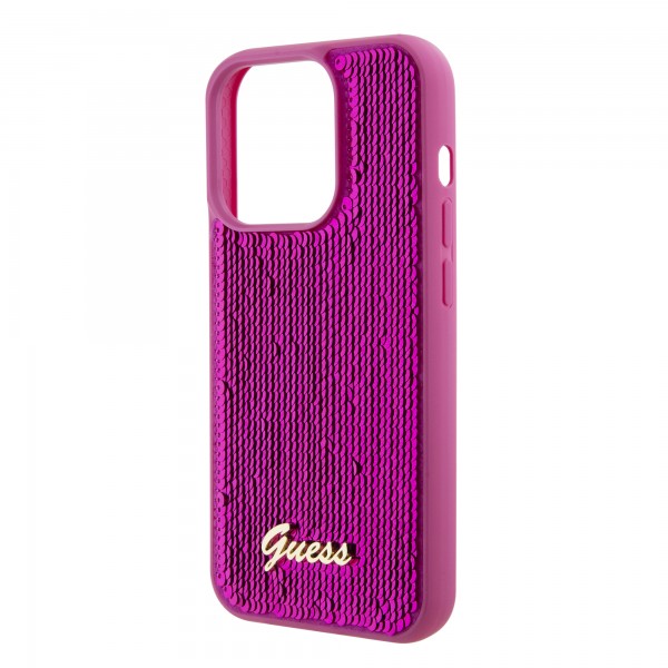 Guess “Sequin Script Metal” Hard Case iPhone 15 Pro Fuchsia #GUHCP15LPSFDGSF