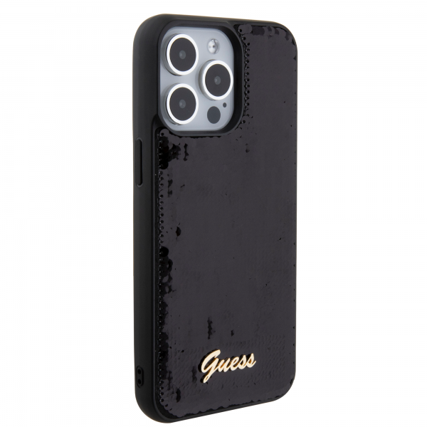 Guess “Sequin Script Metal” Hard Case iPhone 15 Pro Black #GUHCP15LPSFDGSK