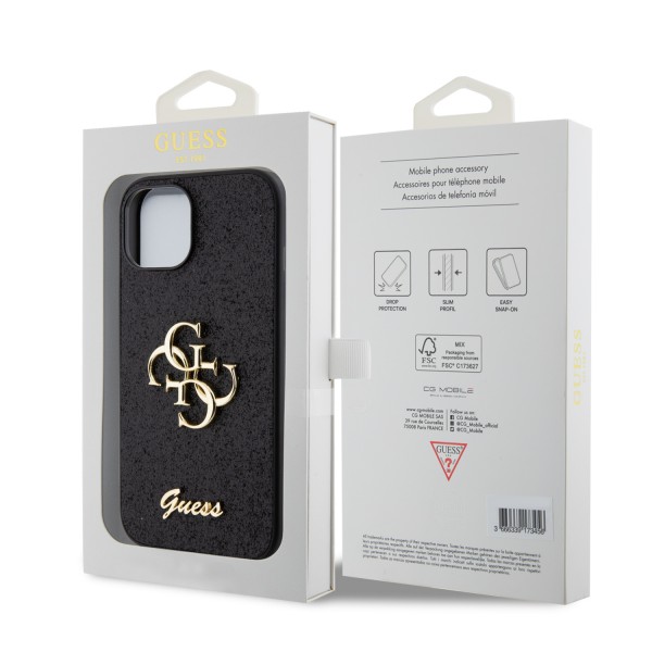 Guess Fixed Glitter 4G Logo Case Θήκη προστασίας από σιλικόνη – iPhone 15 Black #GUHCP15SHG4SGK