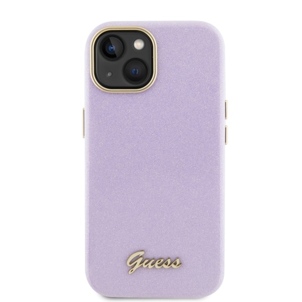 Guess Glitter Full Wrapped Glossy Case with Vintage Script Logo Θήκη προστασίας από σιλικόνη – iPhone 15 Glitter Lilac #GUHCP15SPGMCSL