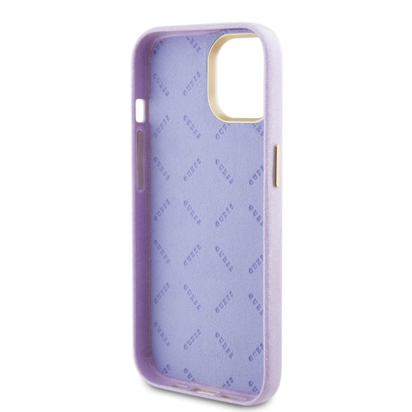 Guess Glitter Full Wrapped Glossy Case with Vintage Script Logo Θήκη προστασίας από σιλικόνη – iPhone 15 Glitter Lilac #GUHCP15SPGMCSL