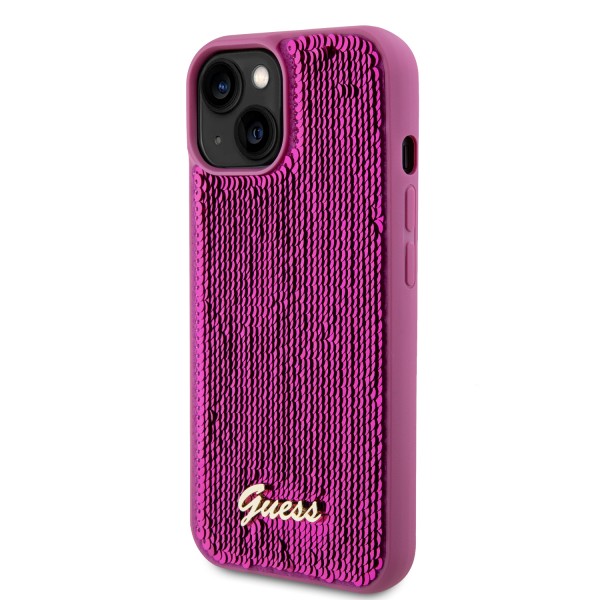 Guess “Sequin Script Metal” Hard Case iPhone 15 Fuchsia #GUHCP15SPSFDGSF