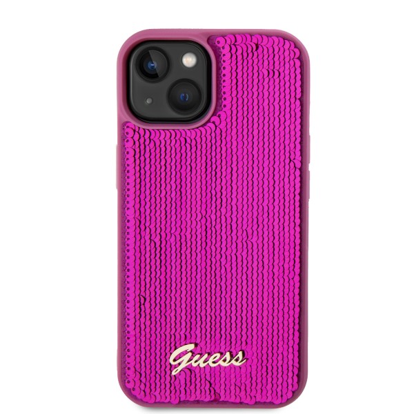 Guess “Sequin Script Metal” Hard Case iPhone 15 Fuchsia #GUHCP15SPSFDGSF