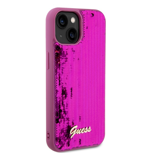 Guess “Sequin Script Metal” Hard Case iPhone 15 Fuchsia #GUHCP15SPSFDGSF