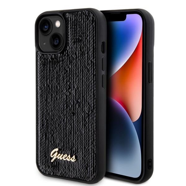 Guess “Sequin Script Metal” Hard Case iPhone 15 Black #GUHCP15SPSFDGSK