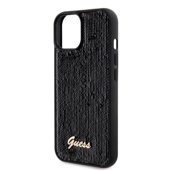 Guess “Sequin Script Metal” Hard Case iPhone 15 Black #GUHCP15SPSFDGSK