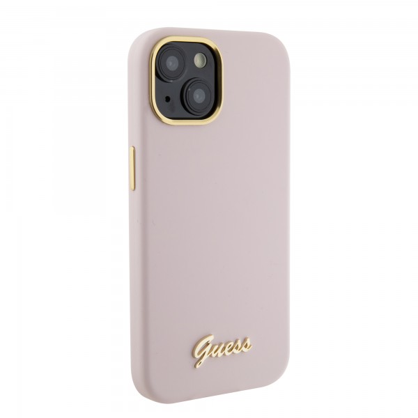 Guess “Vintage Script Gold Logo Collection” Σκληρή Θήκη προστασίας από σιλικόνη – Apple iPhone 15 Ροζ #GUHCP15SSMBSLP