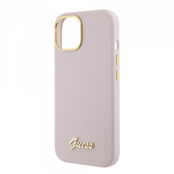 Guess “Vintage Script Gold Logo Collection” Σκληρή Θήκη προστασίας από σιλικόνη – Apple iPhone 15 Ροζ #GUHCP15SSMBSLP