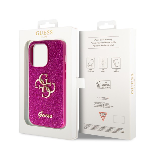 Guess Fixed Glitter 4G Logo Case Θήκη προστασίας από σιλικόνη – iPhone 15 Pro Max Purple  #GUHCP15XHG4SGU