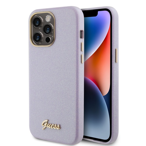 Guess Glitter Full Wrapped Glossy Case with Vintage Script Logo Θήκη προστασίας από σιλικόνη – iPhone 15 Pro Max Glitter Lilac #GUHCP15XPGMCSL