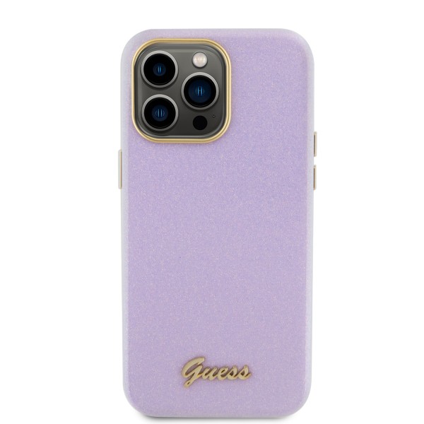 Guess Glitter Full Wrapped Glossy Case with Vintage Script Logo Θήκη προστασίας από σιλικόνη – iPhone 15 Pro Max Glitter Lilac #GUHCP15XPGMCSL