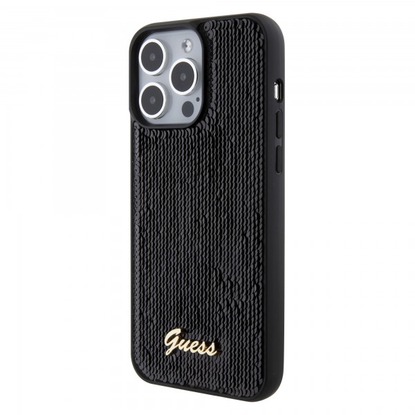 Guess “Sequin Script Metal” Hard Case iPhone 15 Pro Max Black #GUHCP15XPSFDGSK