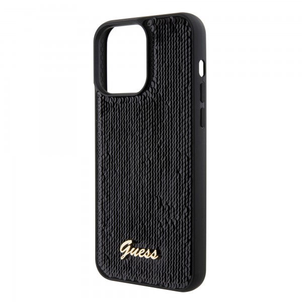 Guess “Sequin Script Metal” Hard Case iPhone 15 Pro Max Black #GUHCP15XPSFDGSK