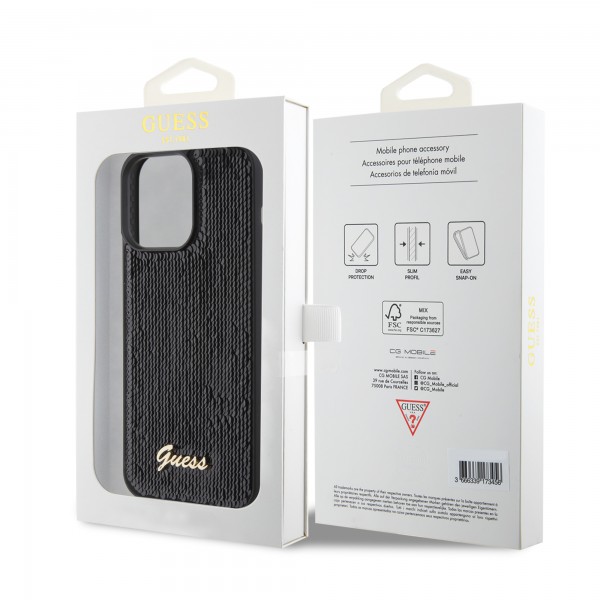 Guess “Sequin Script Metal” Hard Case iPhone 15 Pro Max Black #GUHCP15XPSFDGSK