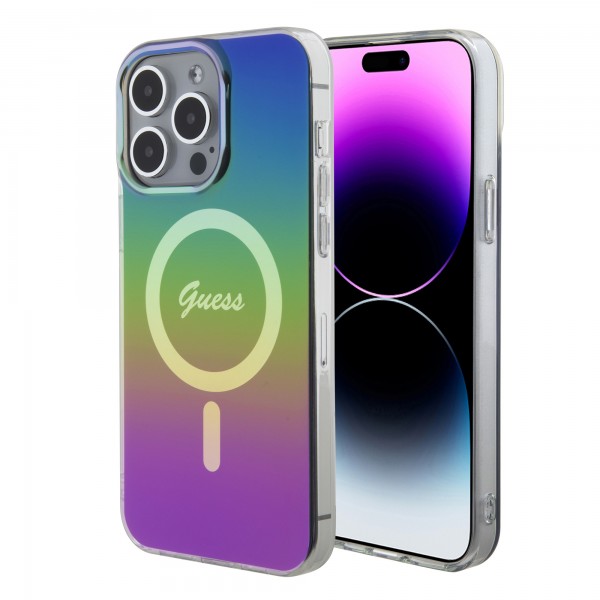 Guess Iridescent Magsafe Case Πολύχρωμη θήκη προστασίας από σκληρό πλαστικό – iPhone 15 Pro Rainbow Black #GUHMP15LHITSK