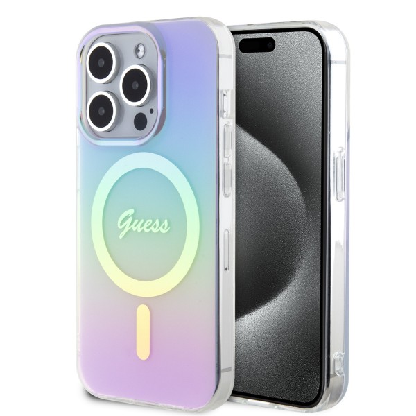 Guess Iridescent Magsafe Case Πολύχρωμη θήκη προστασίας από σκληρό πλαστικό – iPhone 15 Pro Rainbow Purple #GUHMP15LHITSU