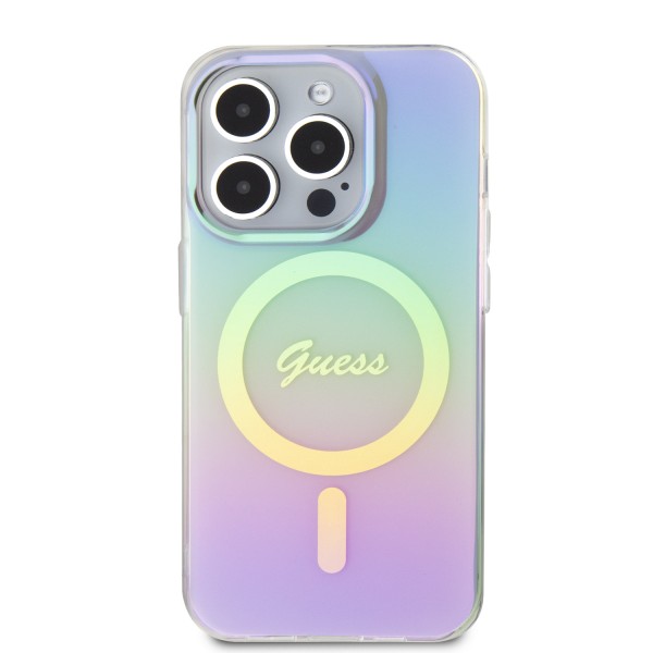 Guess Iridescent Magsafe Case Πολύχρωμη θήκη προστασίας από σκληρό πλαστικό – iPhone 15 Pro Rainbow Purple #GUHMP15LHITSU