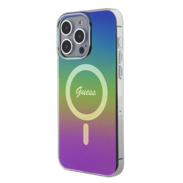 Guess Iridescent Magsafe Case Πολύχρωμη θήκη προστασίας από σκληρό πλαστικό – iPhone 15 Pro Max Rainbow Black #GUHMP15XHITSK