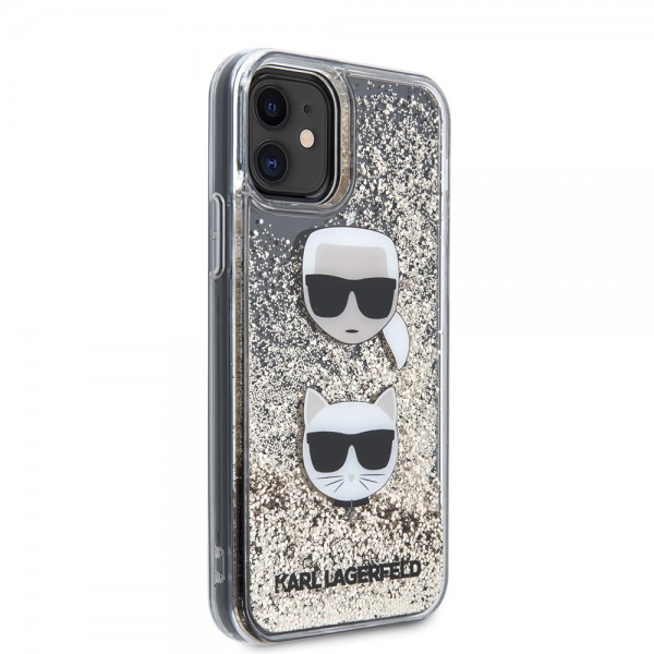 Karl Lagerfeld Liquid Glitter Case 2 Heads Θήκη προστασίας – iPhone 11 (Black/Glitter – Gold KLHCN61KCGLGO)