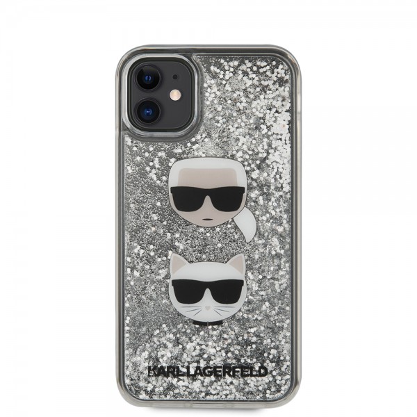 Karl Lagerfeld Liquid Glitter Case 2 Heads Θήκη προστασίας – iPhone 11 (Black/Glitter Silver – KLHCN61KCGLSL)