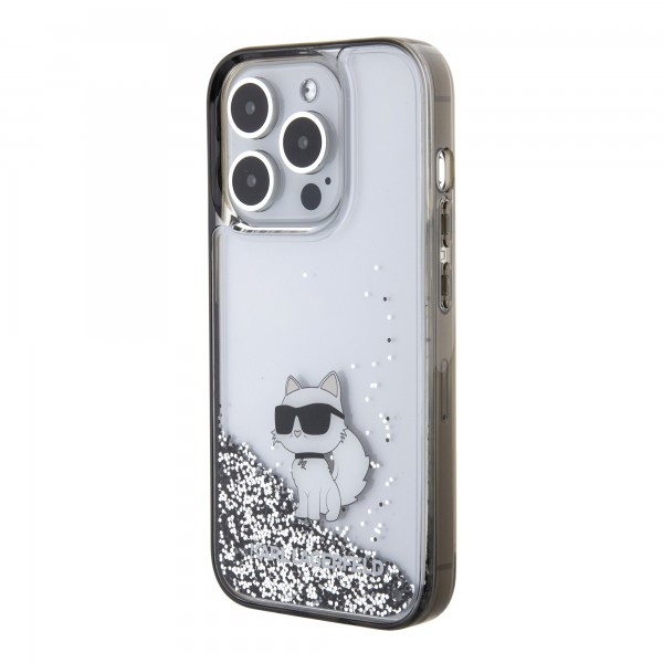 Karl Lagerfeld Ikonik Case Choupette Θήκη προστασίας από Liquid σιλικόνη – iPhone 15 Pro Clear / Silver Glitter #KLHCP15LLKCNSK