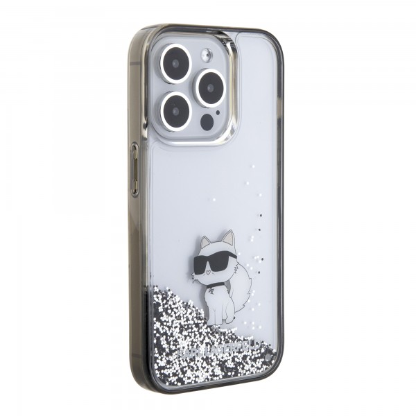 Karl Lagerfeld Ikonik Case Choupette Θήκη προστασίας από Liquid σιλικόνη – iPhone 15 Pro Clear / Silver Glitter #KLHCP15LLKCNSK