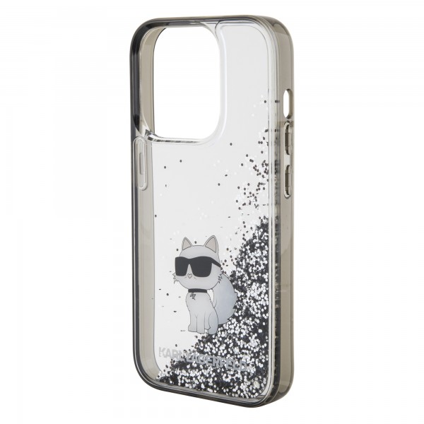 Karl Lagerfeld Ikonik Case Choupette Θήκη προστασίας από Liquid σιλικόνη – iPhone 15 Pro Clear / Silver Glitter #KLHCP15LLKCNSK