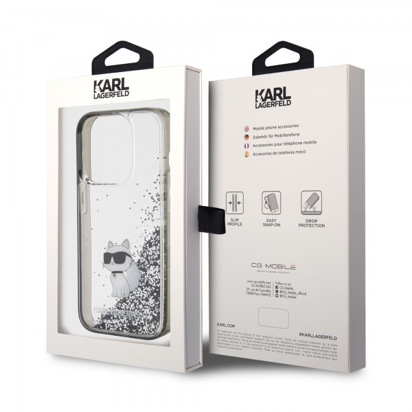 Karl Lagerfeld Ikonik Case Choupette Θήκη προστασίας από Liquid σιλικόνη – iPhone 15 Pro Clear / Silver Glitter #KLHCP15LLKCNSK