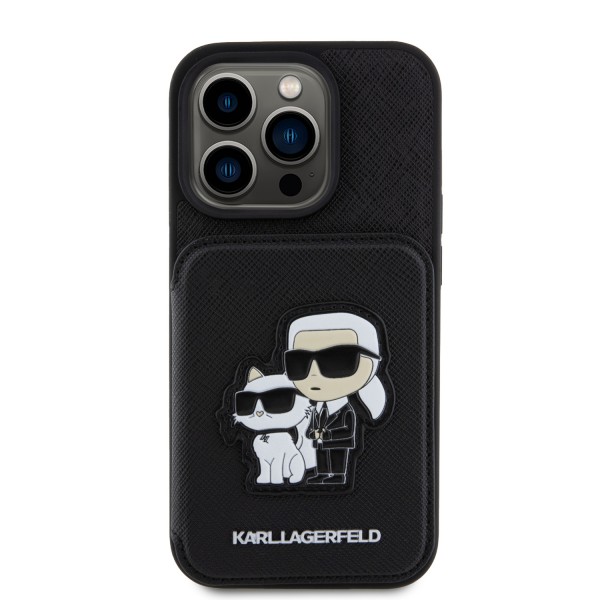 Karl Lagerfeld Karl+Choupette Saffiano Cardslots & Stand Case Θήκη προστασίας από δερματίνη με υποδοχή για κάρτες και stand– iPhone 15 Pro Black #KLHCP15LSAKCSCK