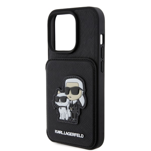 Karl Lagerfeld Karl+Choupette Saffiano Cardslots & Stand Case Θήκη προστασίας από δερματίνη με υποδοχή για κάρτες και stand– iPhone 15 Pro Black #KLHCP15LSAKCSCK