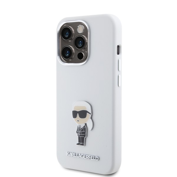 Karl Lagerfeld Ikonik Metal Pin Hard Case Θήκη προστασίας από σιλικόνη – iPhone 15 Pro White #KLHCP15LSMHKNPH