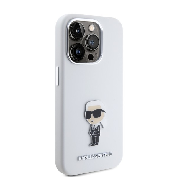 Karl Lagerfeld Ikonik Metal Pin Hard Case Θήκη προστασίας από σιλικόνη – iPhone 15 Pro White #KLHCP15LSMHKNPH