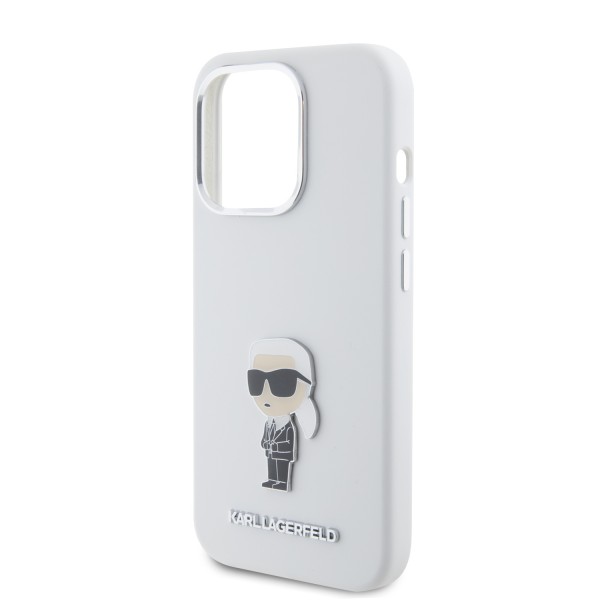 Karl Lagerfeld Ikonik Metal Pin Hard Case Θήκη προστασίας από σιλικόνη – iPhone 15 Pro White #KLHCP15LSMHKNPH